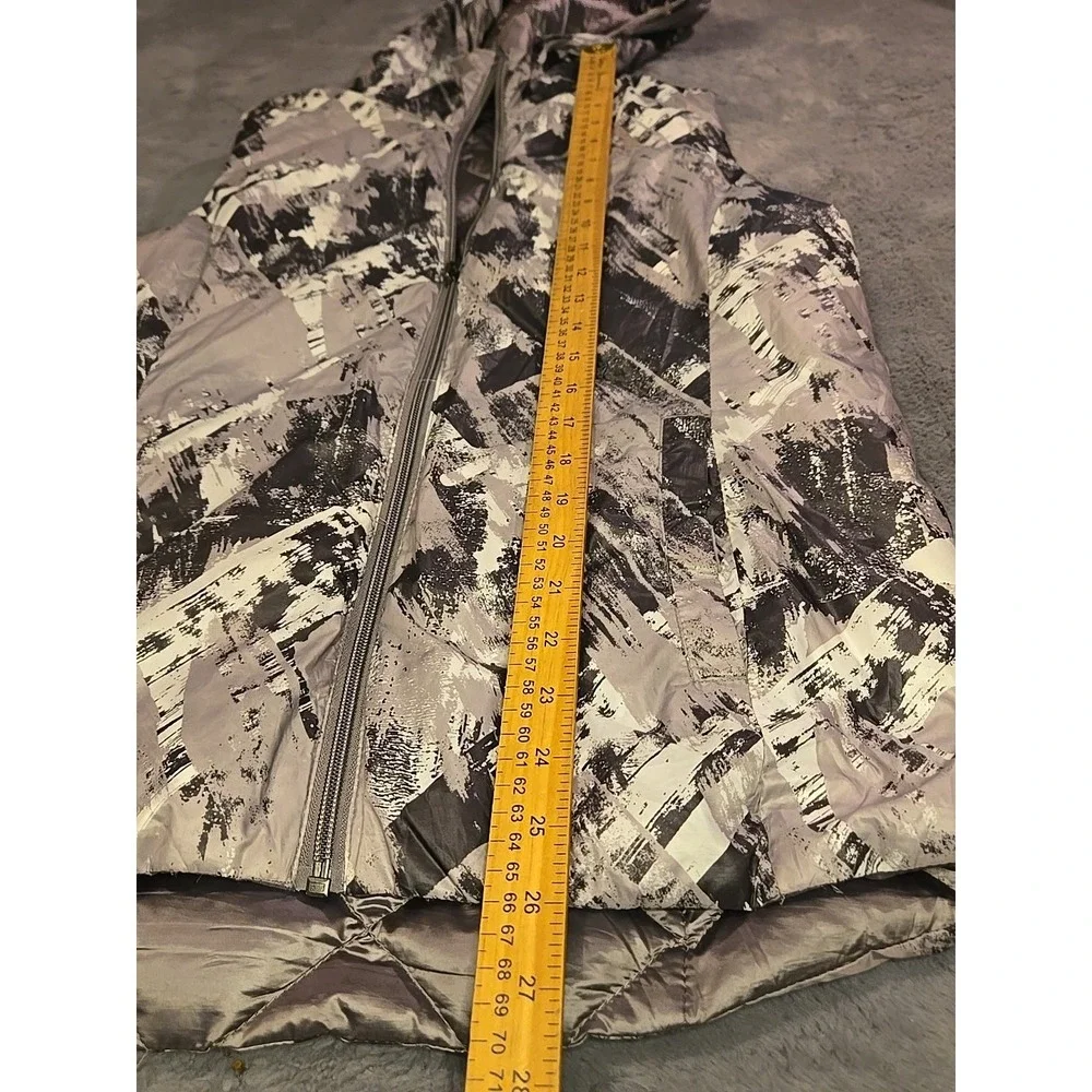 GERRY Reversible Puffer Vest Women's Large L Gray Black Abstract Hooded Packable